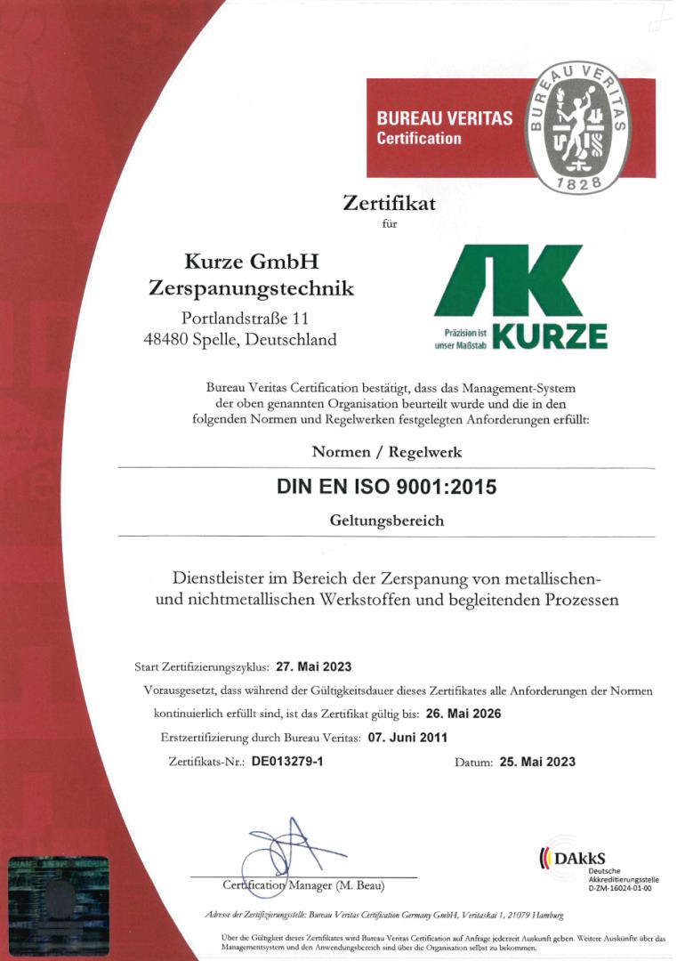 Kurze GmbH ISO 9001 Zertifikat